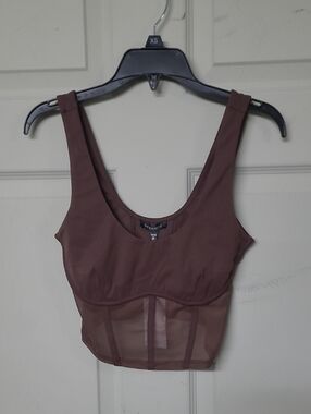 Dynamite Chocolate Brown Mesh Bustier Tank XS NWT